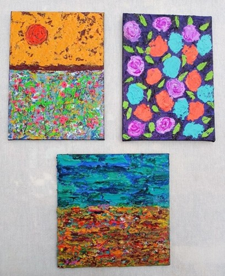 #ad #ad Original Lot Of 3 Landscape Art Paintings Outsider Folk Flowers Moder Cubism Pop $65.00