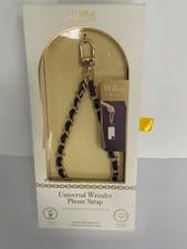 New Artikl Gold  Black Leather Phone Mate Wristlet Universal Strap Chain
