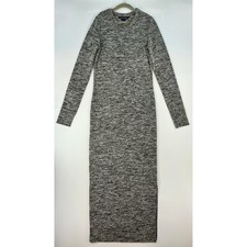 French Connection Knit Midi Dress S Black White Marled Long Sleeve Minimalist