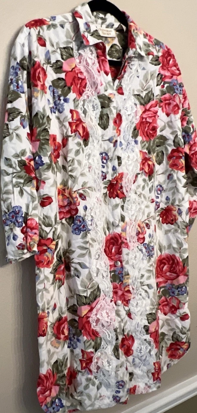 UNDERCOVER Camicia da notte vestito Victoria's Secret etichetta oro rayon pizzo rosa floreale M L vintage