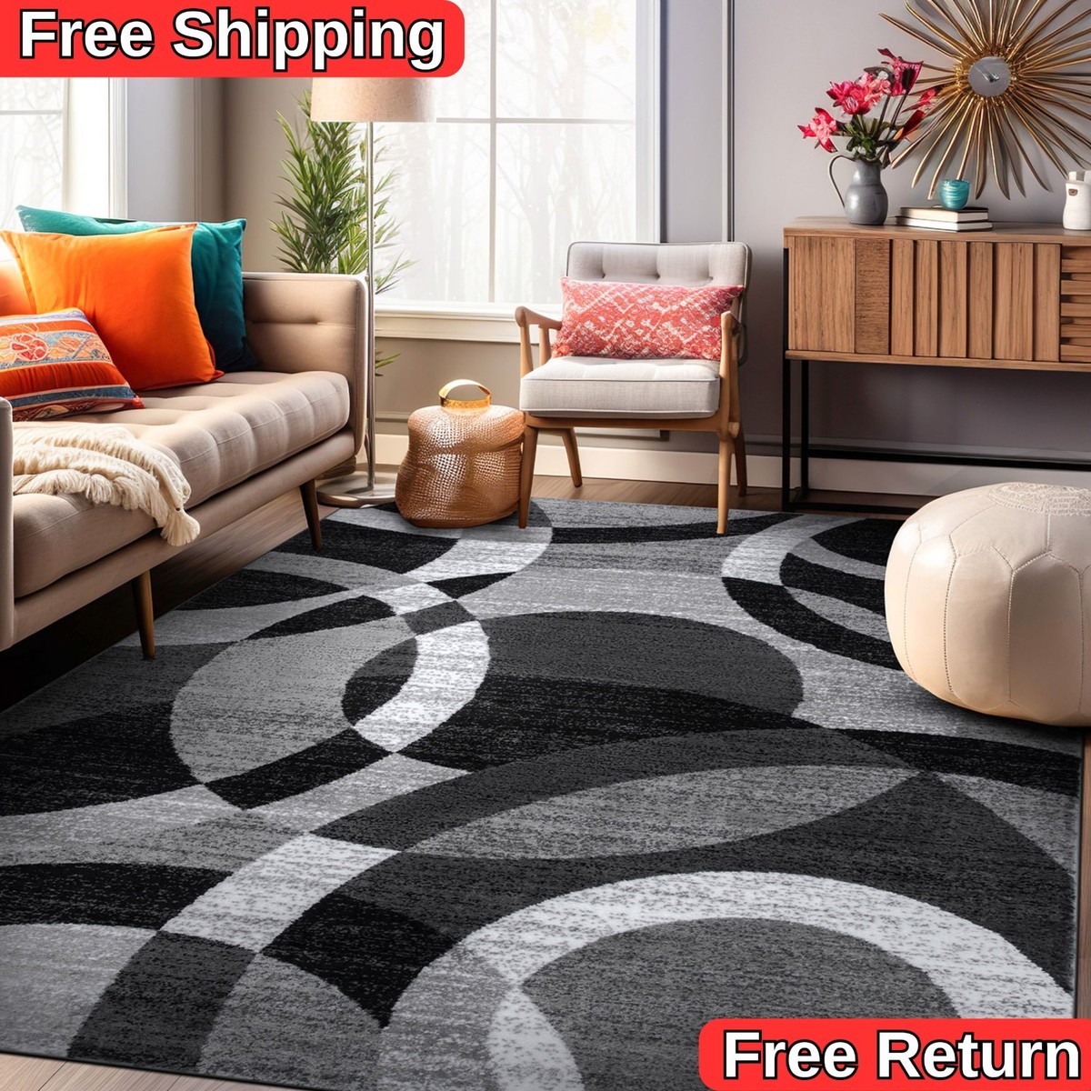 Rugshop Area Rugs Modern Contemporary Circles Abstract Rug New