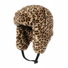 Winter Faux Fur Trapper Hat – Aviator Trooper Ski Hat with Animal Design Brown