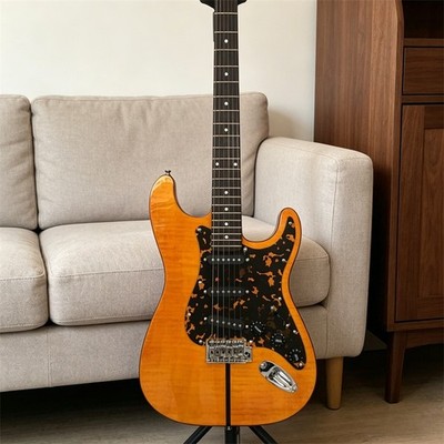 Handmade Yellow Electric Guitar Mad Cat Flame Maple Top S-S-S Pickups 6 Strings