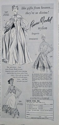1954 Women's Movie Star Powers Model Nylon slips and lingerie vintage ad 