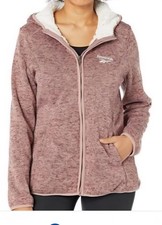Reebok Women Size XL Full Zip Sherpa Fleece Pink Sweater Jacket 100 Polyester