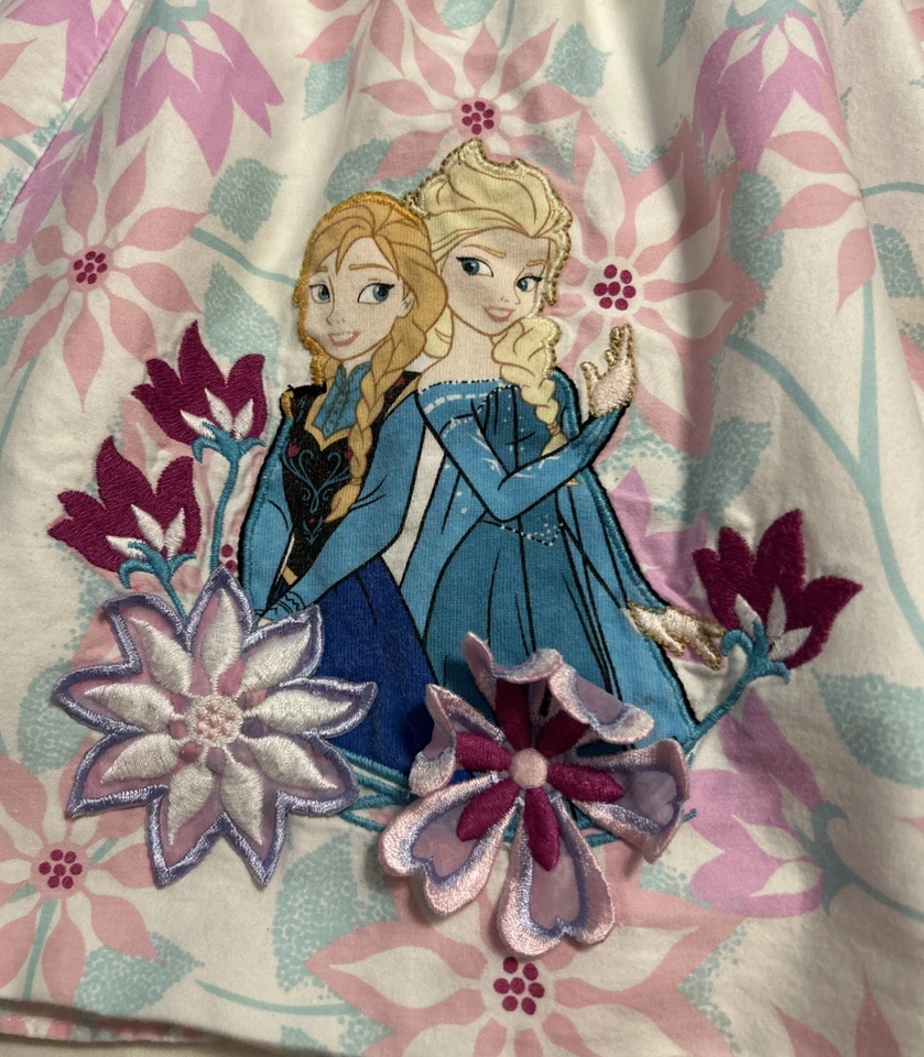 Disney Store Frozen Anna & Elsa Algodón Solero Rosa y Azul Floral Talla 4 Foto 2 de 4