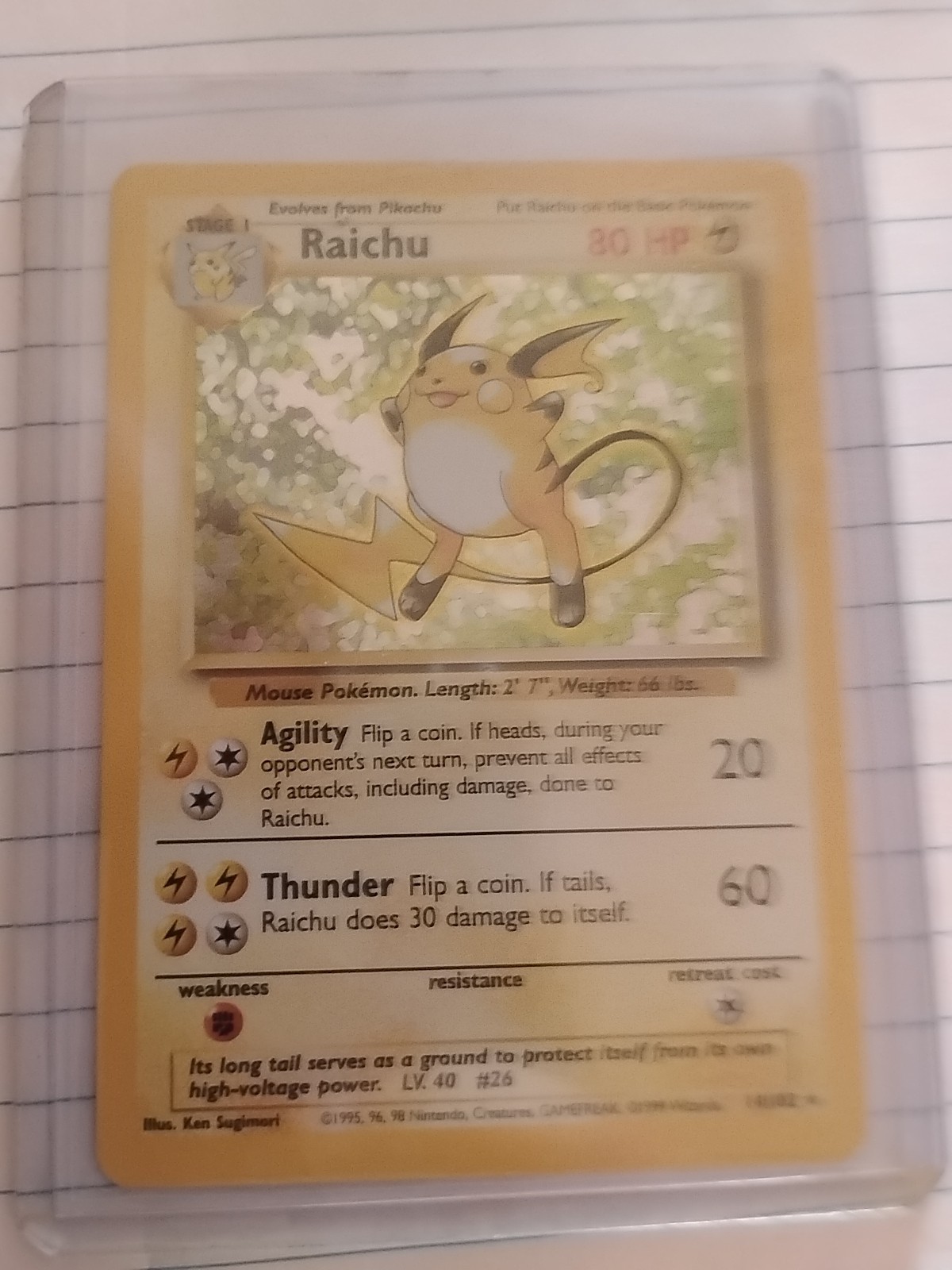 Raichu Pokemon Card, Rare Holo, Base Set 2, 16/130, LP