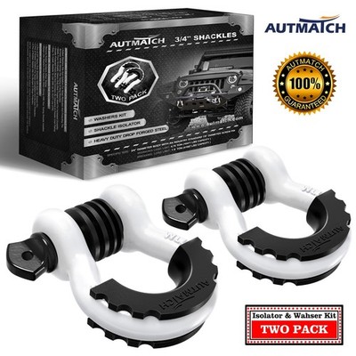 AUTMATCH D Ring Shackle 3/4'' Heavy Duty For Off Road Recovery, White & Black