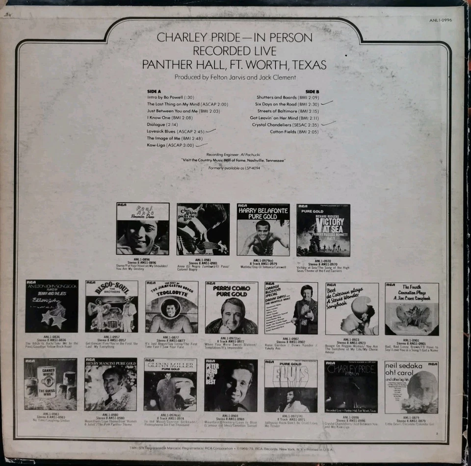 Vinyl LP Charley Pride - In Person VG ANL1-0996 US Country Blues - Image 2 of 4