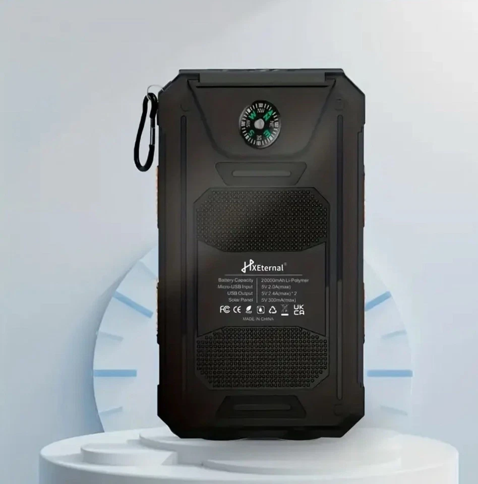 20,000mAh Solar Power Bank with Compass & Dual USB – Waterproof Portable Charger - Image 3 of 4