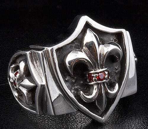 Sterling Silver Gothic Garnet Fleur De Lis Ring
