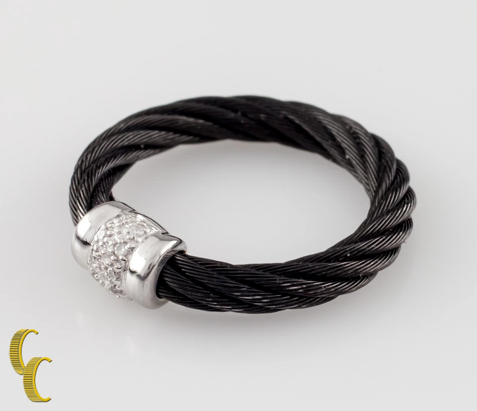 Anillo Charriol Oro Blanco 18K/Diamante Negro Cable Colección Celtic Noir 6.25 Foto 4 de 4