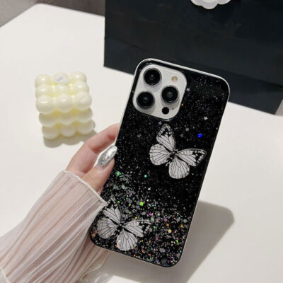 Glitter Silver Foiled Butterfly Phone Case For Huawei P40 P50 Nova 9 Honor 50 60
