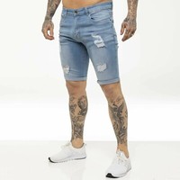 Kruze Shorts Mens Slim Fit Ripped Stretch Denim Cotton Summer Half Jeans Pants