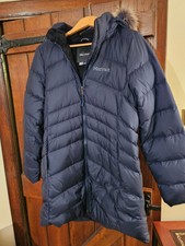 Marmot Women's Montreal 700 Fill Down Hooded Coat Navy Large L Size 12 14 Rrp300