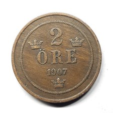 2 &ouml;re, 1907  Sveriges val Sweden KM# 769
