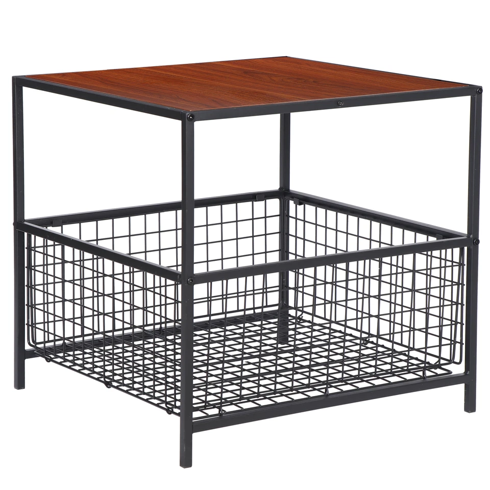 2-Tier Side Table w/ Storage Basket Small End Sofa Coffee Table for Living Room - Image 3 of 4