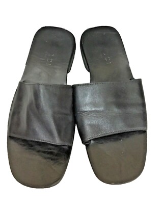 Vintage Gucci Black Leather Soft Wide Slide mens Sandals Size