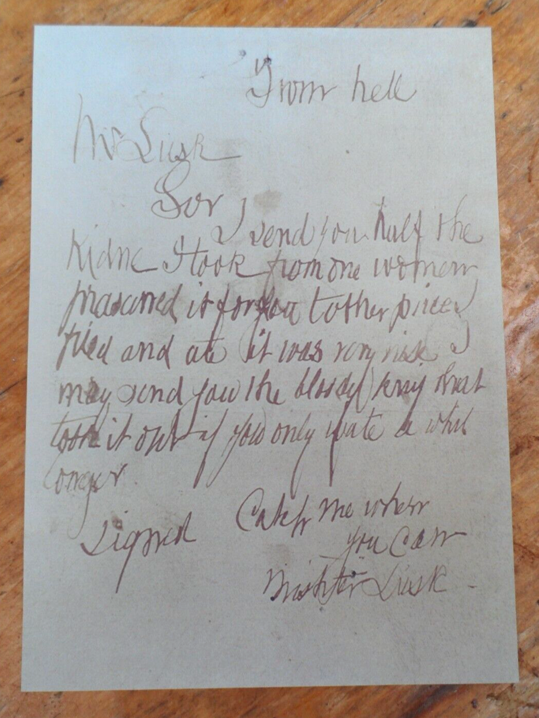 Jack the Ripper LETTER SENT TO LUSK, ADDRESSED "FROM HELL" eBay