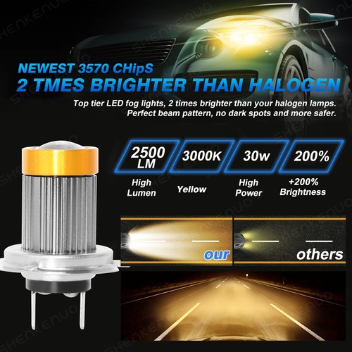 H7 H7 3000K LED Headlight Kit Combo Bulbs High Low Beam Super Bright Yellow 4x - Picture 4 of 8