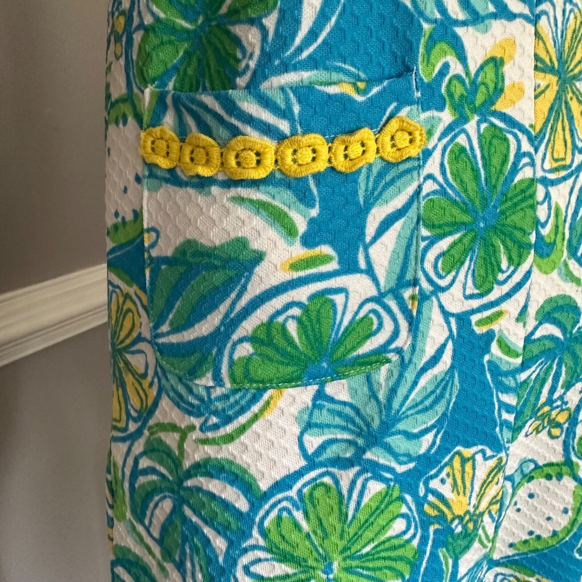 Lilly Pulitzer Girls Shift Dress Blue Green Floral Yellow 