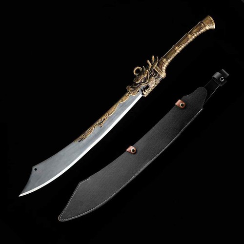 Sharp Chinese Broadsword Dragon Theme Kung Fu Dao Sword Manganese Steel Leather - Picture 9 of 10