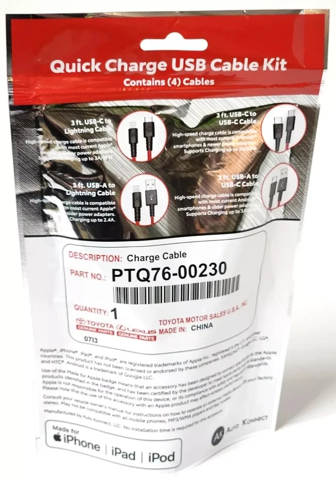 Toyota Quick Charge Kit Apple iPhone iPad iPod Tablet Cell Phone - Image 2 of 3