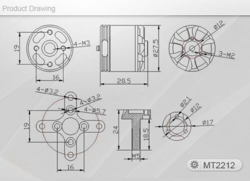 T-Motor MT2212 750KV Brushless Tiger Motor 3S-4S Multicopter Quadro Okto Hexa - Bild 2 von 3