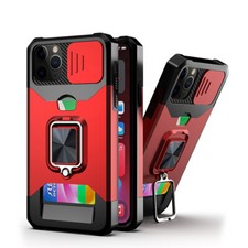 For iPhone 14 Pro Max 13 12 11 XS 6 7 8 Ring Holder Card Stand Case Slide Camera