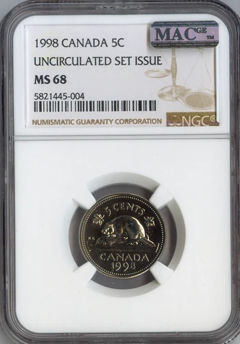 1998 Canada 5 Cents 5C NGC MS68 - Quality Auction