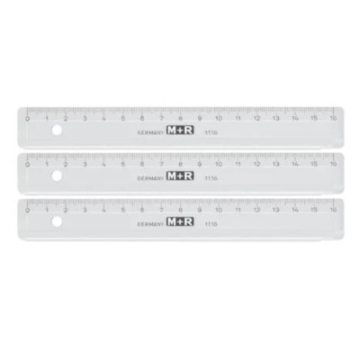 3 x 16cm Lineal Schullineal aus Kunststoff Maßstab, schmal klar M+R
