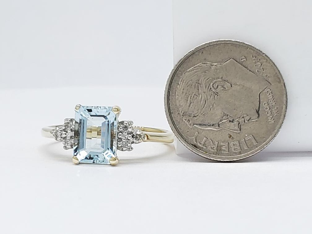 14K Solid Yellow Gold Rectangular Cut Aquamarine … - image 6