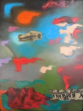 GIANPAOLO Lazzaro (Padova 1911-1977) Cosmocronaca T.M.su tela cm 80x60 anno 1967