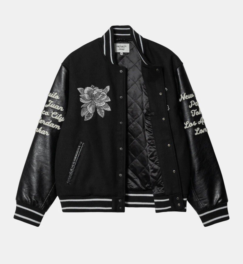 CARHARTT WIP x AWAKE NY TEDDY VARSITY JACKET BLACK WORLD CARHARTT WIP x AWAKE NY TEDDY VARSITY JACKET BLACK WORLD