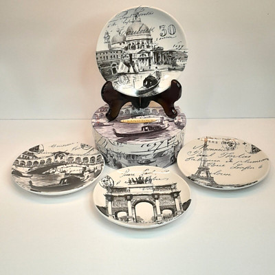 Vintage Certified International Grand Tour Canape Plates 5.25'' Lot of 4 NIB