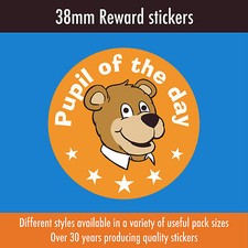120 Reward Stickers 38mm - 'Pupil of the day' - for schools, teachers etc