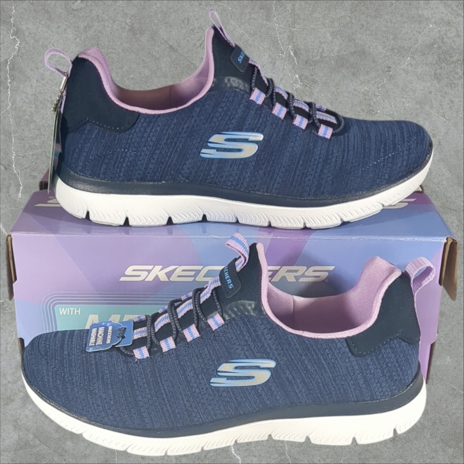 Skechers Summits Fresh Impression Sneakers Women's 6 Navy Lavender Slip On Shoe