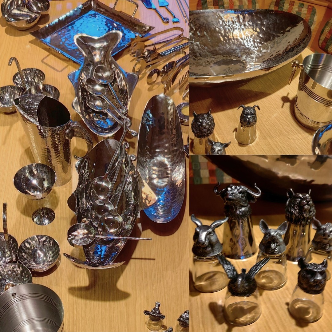 60 Teile 20KG Luxus Hammerschlag Edelstahl Hot Pot Fondue Set HANDARBEIT UNIKAT