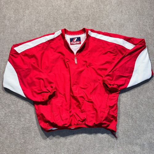 Majestic Men's Baseball Coach Jacket Red Long Sleeved Medium Lightweight 1/4 Zip