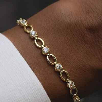 Women Tennis Bracelet 7'' 14K Yellow Gold Over 6 Ct Round Lab Created Moissanite
