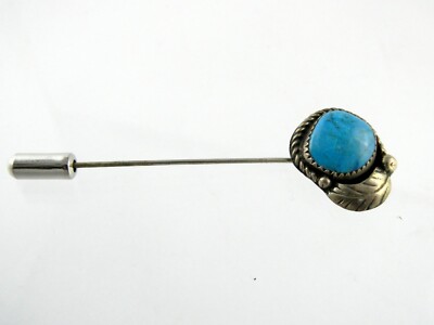 Vintage Southwestern Unmarked Sterling Silver Turquoise Feather Stick Pin 4.6g
