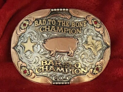 COOKOUT PITMASTER CHAMPION BAR-B-Q PRO TROPHY BUCKLE BAD TO THE BONE RARE X17