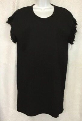 Current Elliott Dress Black Cap Sleeve Cotton Unfinished Trim Nwt Size 0