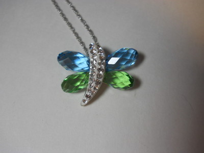 Sterling Silver AU 925 BIG Swarovski® Element green blue Butterfly Necklace  gold