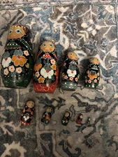 Nine Piece Wooden Hand Painted Russian Nesting Doll