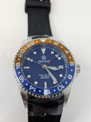 New Deep Blue Men's Master 1000 GMT Pepsi Automatic Watch Blue Dial 40mm