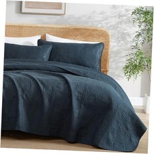 Benji - 3 Piece Full Queen Size Quilt Set, Lightweight Full / Queen Navy Blue
