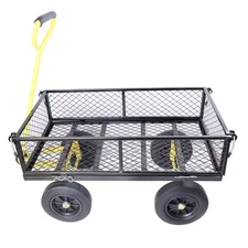 New 10 Cu. Ft. Metal Black/Yellow Garden Cart-Solid Wheels for Easy Transport of