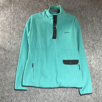 Merrell Jacket Womens Medium Teal Blue Fleece Snap Pullover Zip Pocket Outdoor