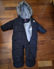 NEXT Baby Snowsuit 9-12 Months Black Quilted Hooded Faux Fur Zip